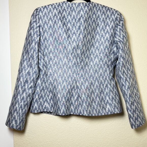 Armani Collezioni Size 8 Womens Blue White Textured Blazer 3 Button Fully Lined - Picture 2 of 6